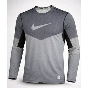 Nike Pro Dri Fit Mens Compression Shirt L Athletic Fit Gray Long Sleeve Training
